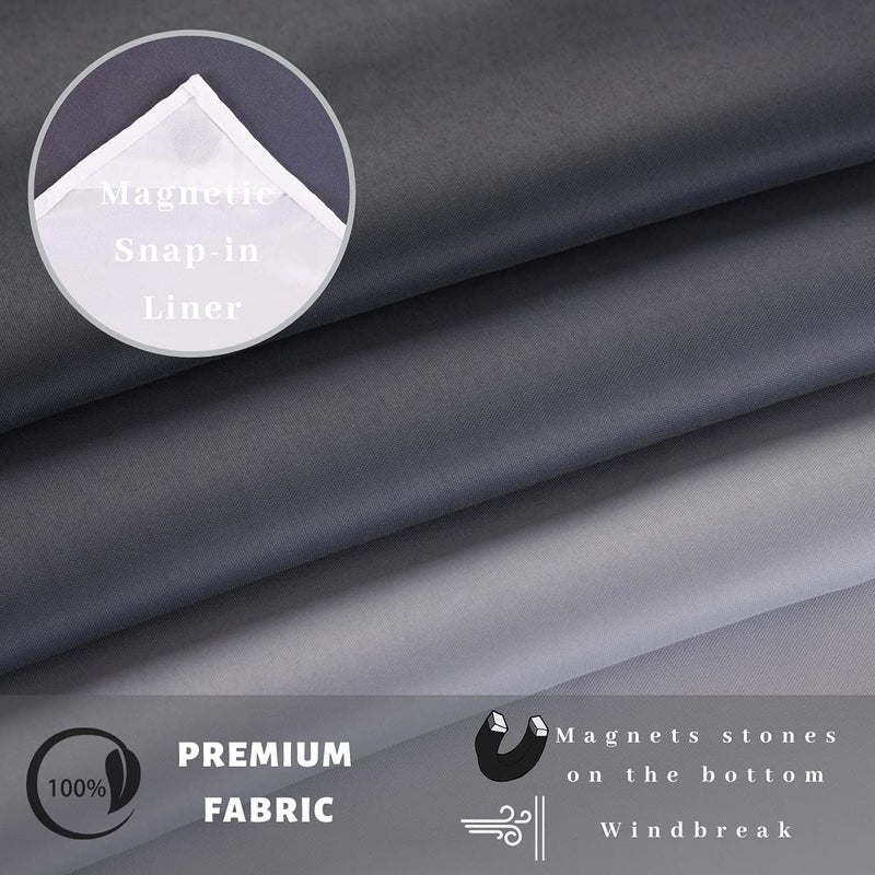 Ecoehoe 71" W x 79â€œ L Hook Free Fabric Shower Curtain with Polyester Snap-in Liner with Magnetsâ€“Hotel Quality Top See Through Gradient Grey - Image 5